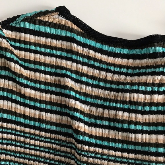 Ozbek Knitted Striped Short Sleeve Top Blue Black Tan 90’s Y2K Vintage - Picture 10 of 13